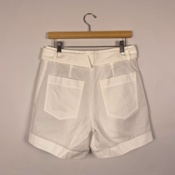 VINCE Belted Linen Blend Twill Shorts White 8 - Picture 6 of 9